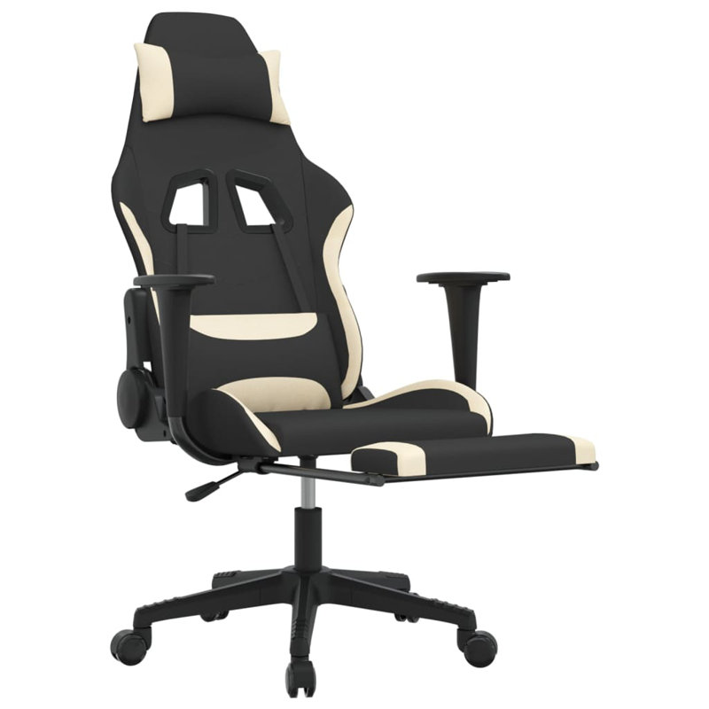 Gaming Chair with Footrest Fabric, Black/Cream
