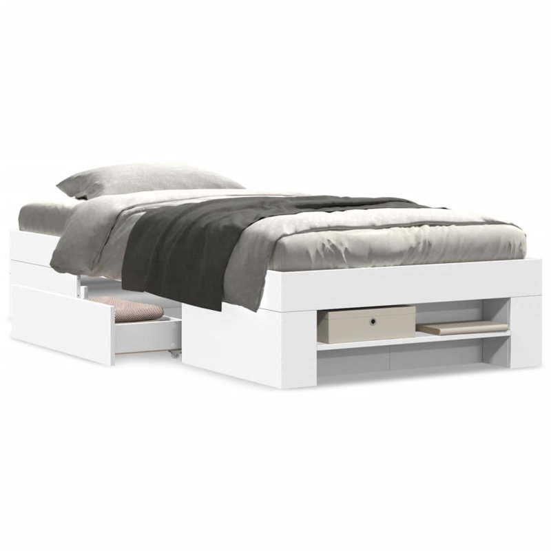Abhijith Storage Bed, White, European Single (90 x 200cm)