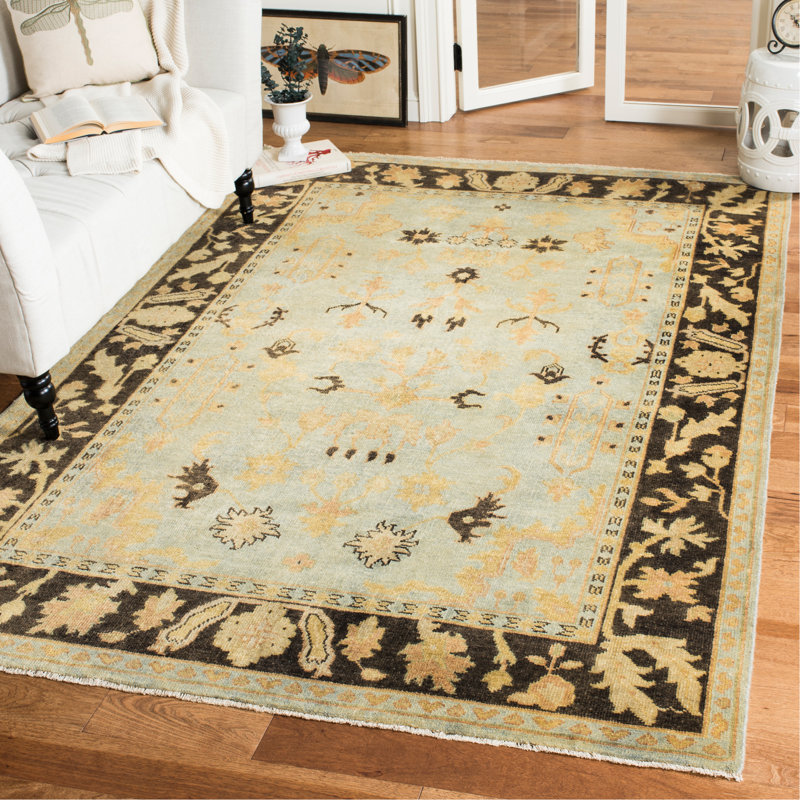 Oushak Hand-Knotted Wool Light Blue/Brown Area Rug, Rectangle 8' x 10'