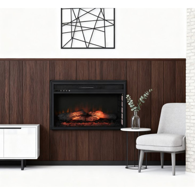 Retro Recessed Electric Fireplace Heater With Realistic Log Flame, Adjustable Brightness, And Remote Control For Cozy Ambiance