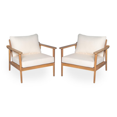 Chaise longue d'extérieur de style Mid-Century avec coussins - Chaise à structure en bois élégante et durable pour patio, jardin ou balcon