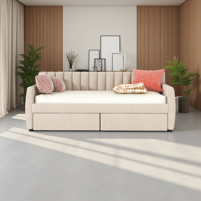 Lit de jour rembourré, Lit simple, Beige