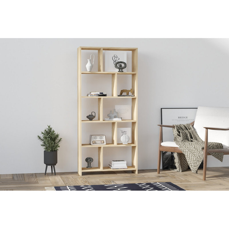 Bibliothèque élégante en saphir 27,6 po x 63,7 po x 8,7 po | 100% panneau de particules enduit de mélamine, épaisseur: 0,7 pouce | Plusieurs tablettes murales pour un rangement supplémentaire | Design moderne pour la maison ou le bureau