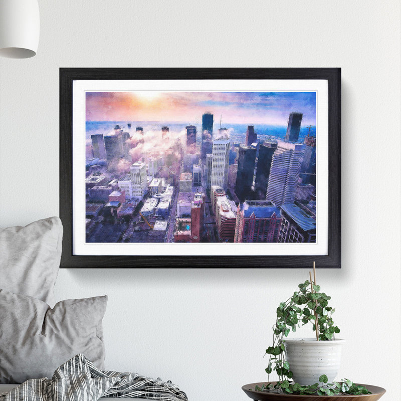 Houston Texas Skyline - Picture Frame Painting Print, 45cm H x 63cm W x 2cm D, Black Framed