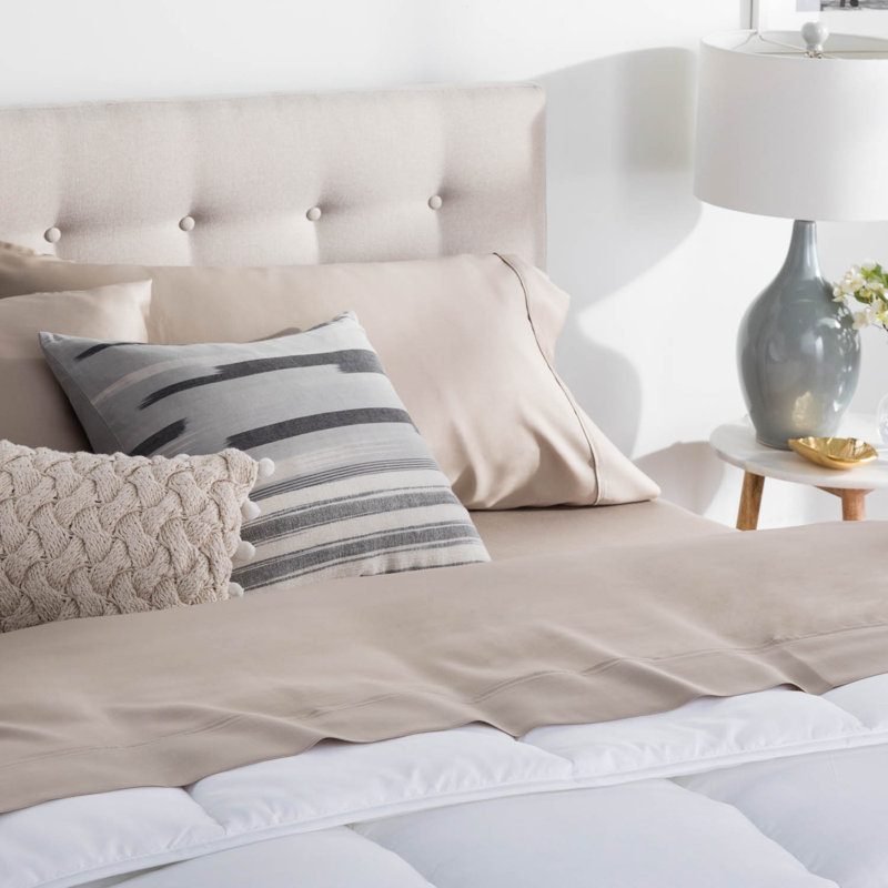 Satin Solid Colour Sheet Set, Sandstone, Split King Sheet Set + Fitted Sheet + 2 Pillowcase