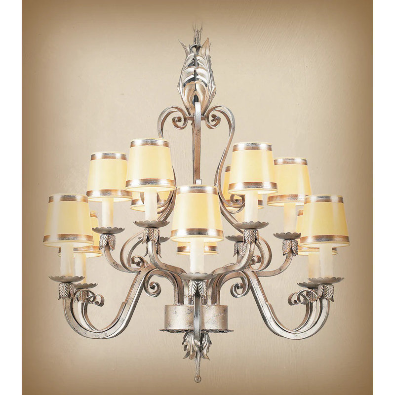 Lustre unique classique / traditionnel à 12 lumières avec accents en fer forgé
