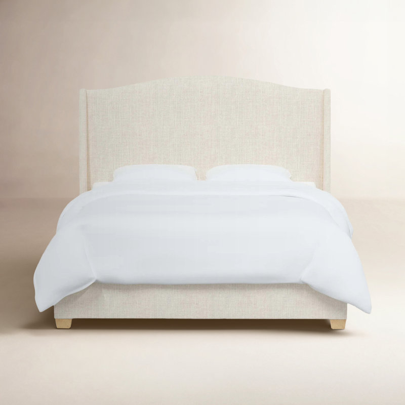 Lit plateforme tapissier Allis, Double, Lin classique talc