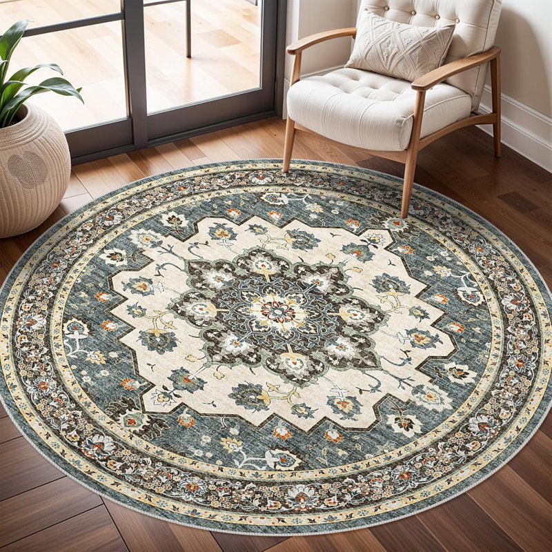 Washable Oriental Hallway Rug - Rugs for Living Room Soft Carpet for Bedroom Kitchen Waterproof Floral Distressed Indoor Stain Resistant Non-Shedding Floor Carpets (Blue)