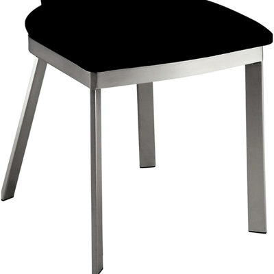Metal Dining Chairs With Oval Back, Silver, Microfiber Padding, Black Seat, 2 Of Silver Color,