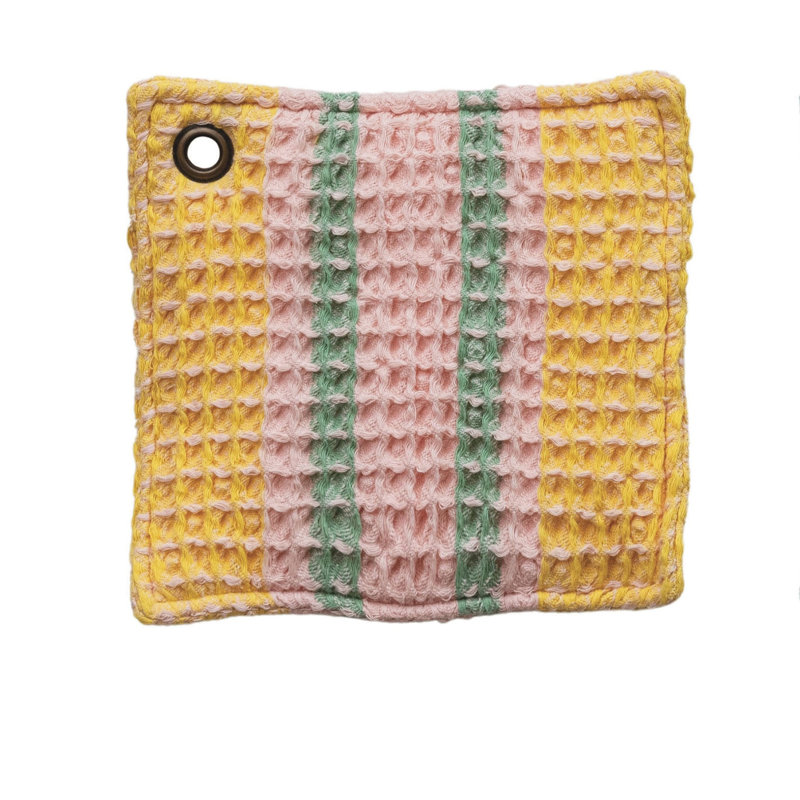 Support à casserole en coton tissé gaufré avec boucle en cuir