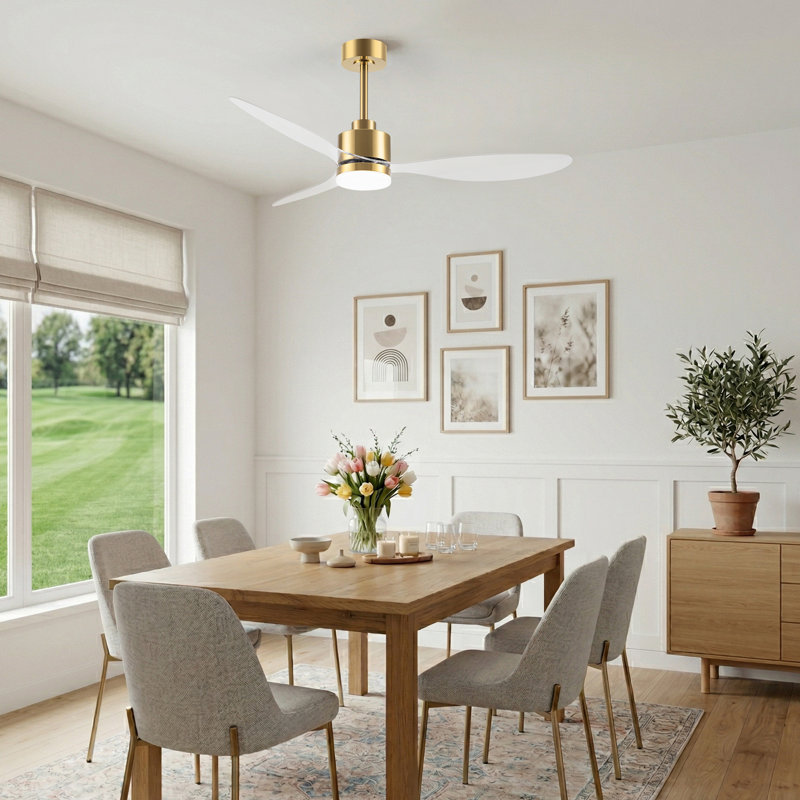 Ventilateur de plafond moderne de 52 pouces avec lumière, éclairage à 3 températures de couleur, télécommande, moteur à courant continu silencieux