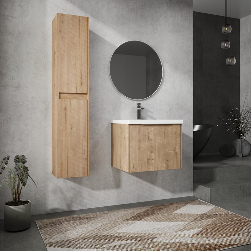 Franklin 24" Modern Minimalist Floating Vanity With Resin Sink And Plywood Cabinet