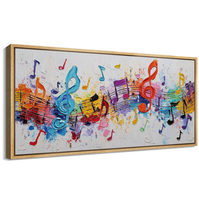 Colorful Music Notes Abstract Melody Rhythm Contemporary Wall Decor for Living Room Studio Office Extra Large Pictures Framed Canvas Print Wall Art