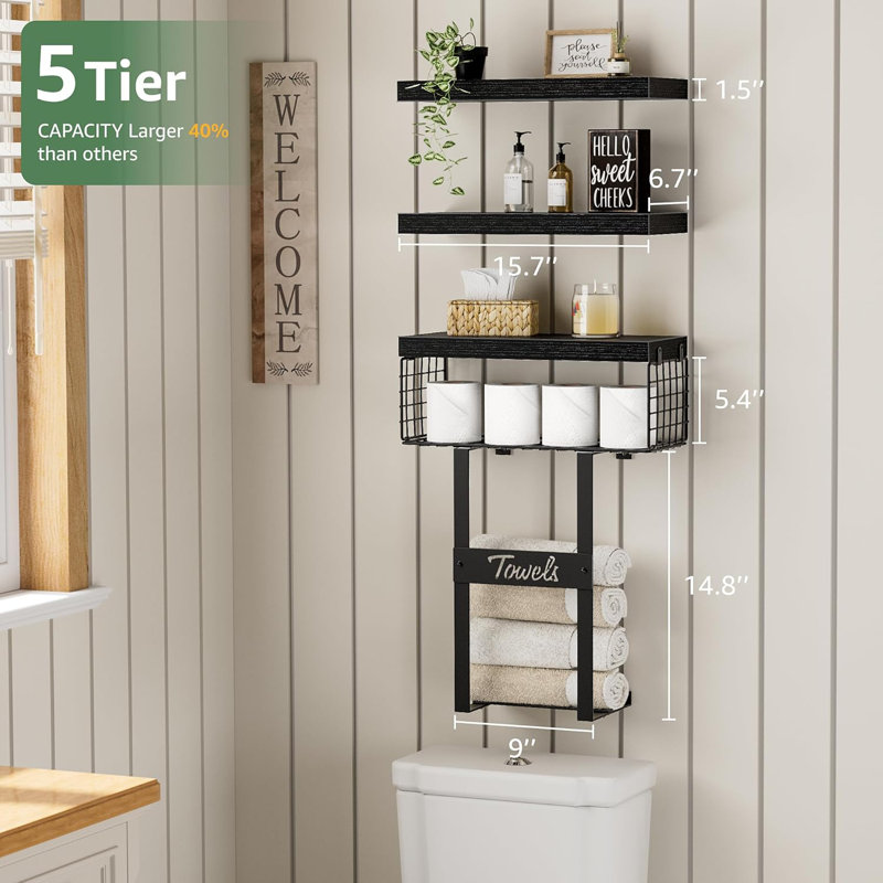 Tablettes flottantes de salle de bain pour serviettes, Noir mat