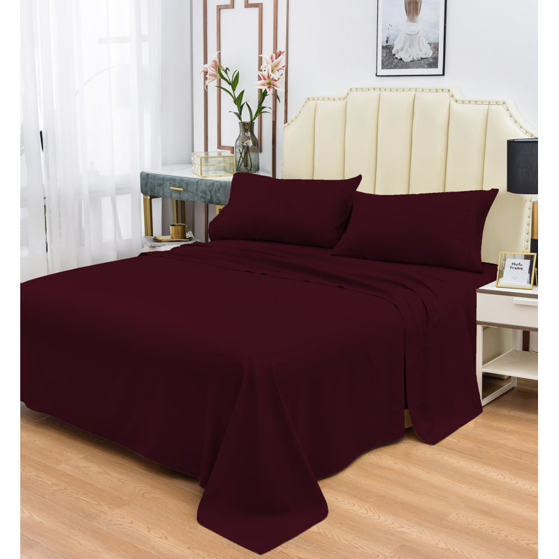  Ensemble de draps 1800 fils en rayonne de bambou, Très grand séparé, Aubergine
