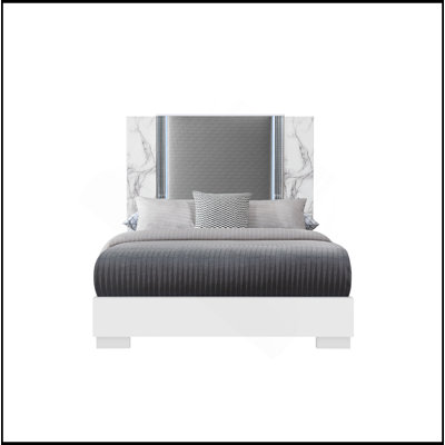 WHITE MARBLE BED W/LED