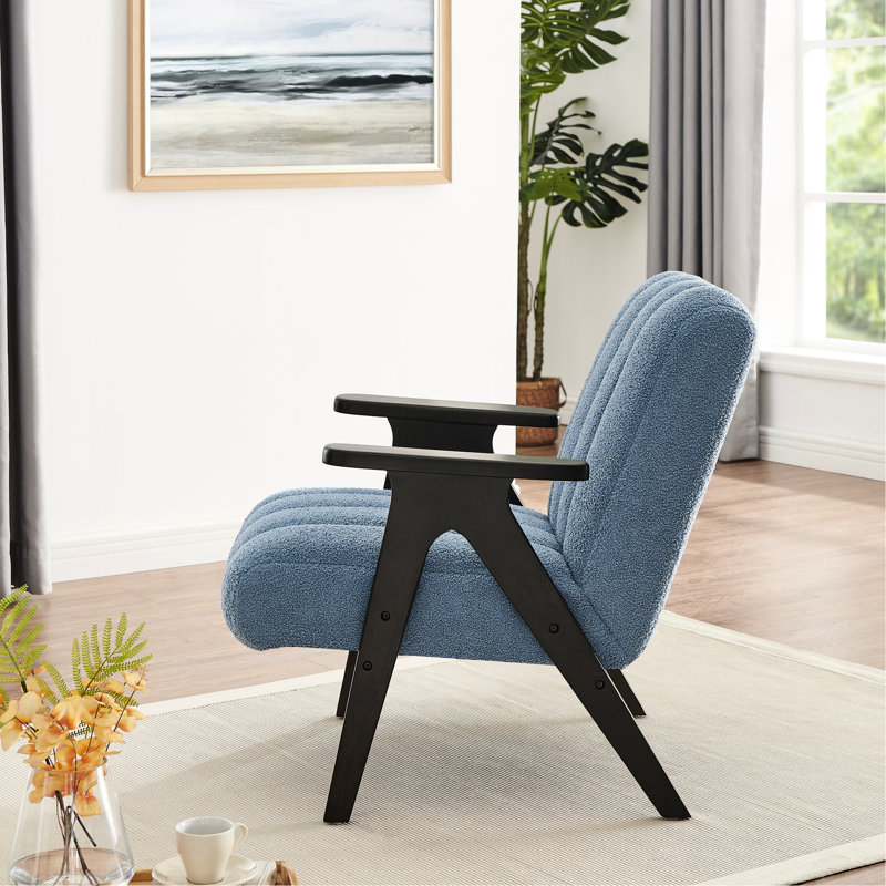Chaise moderne en bleu, accoudoirs en bois avec accents de soutien bleu et bois massif, revêtement luxueux, Blue