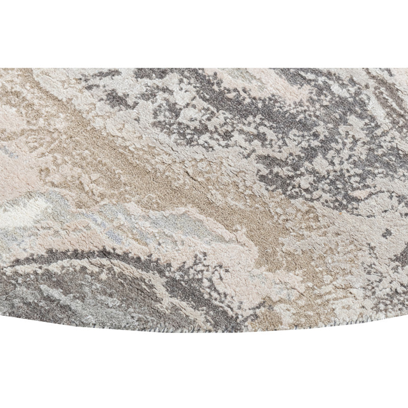 Handmade Silk and Wool Area Rug, Beige/Gray, Round 8'