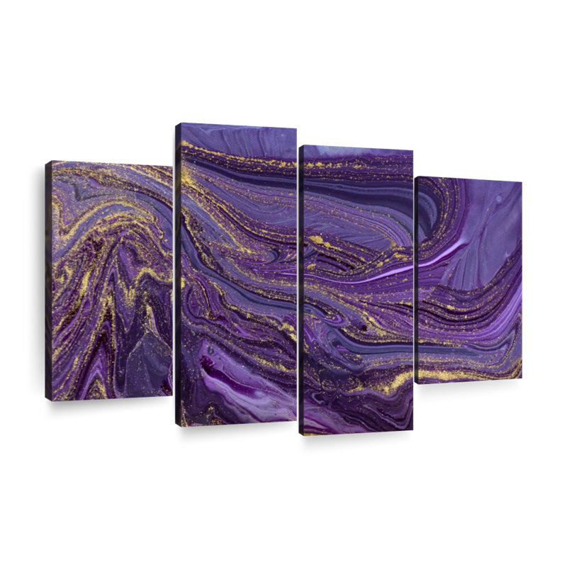 Ensemble abstrait dynamique sur toile mauve 4 pièces, H 32 po x l 52 po x P 1,25 po