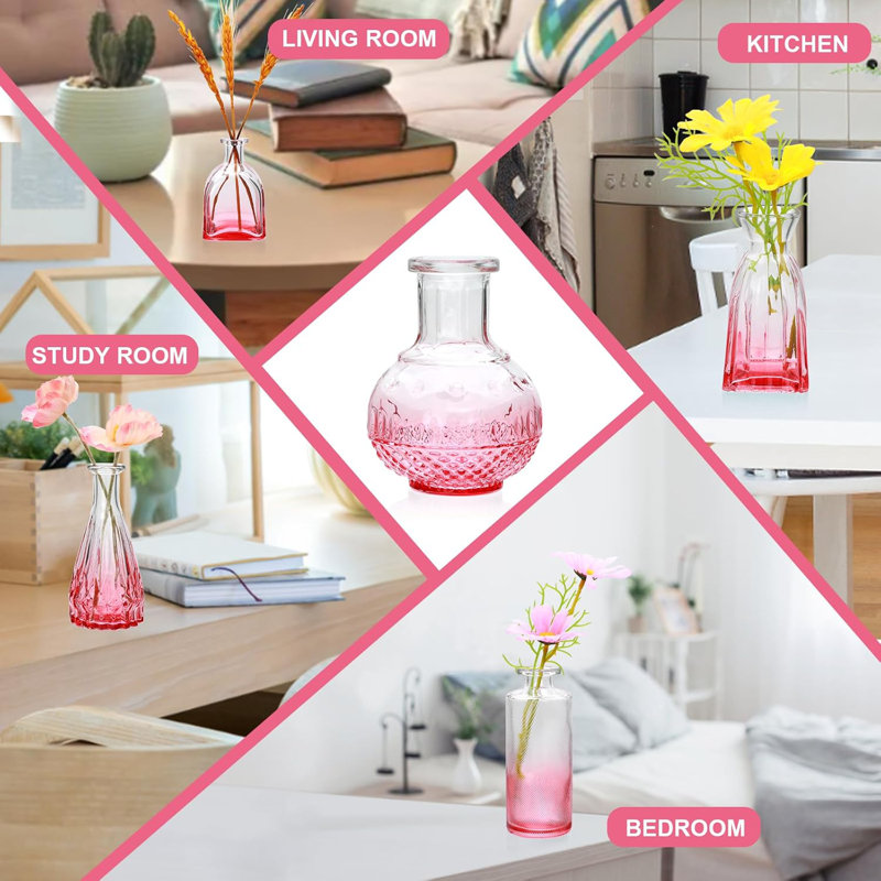 Glass Bud Vase in Bulk Set of 8, Pink
