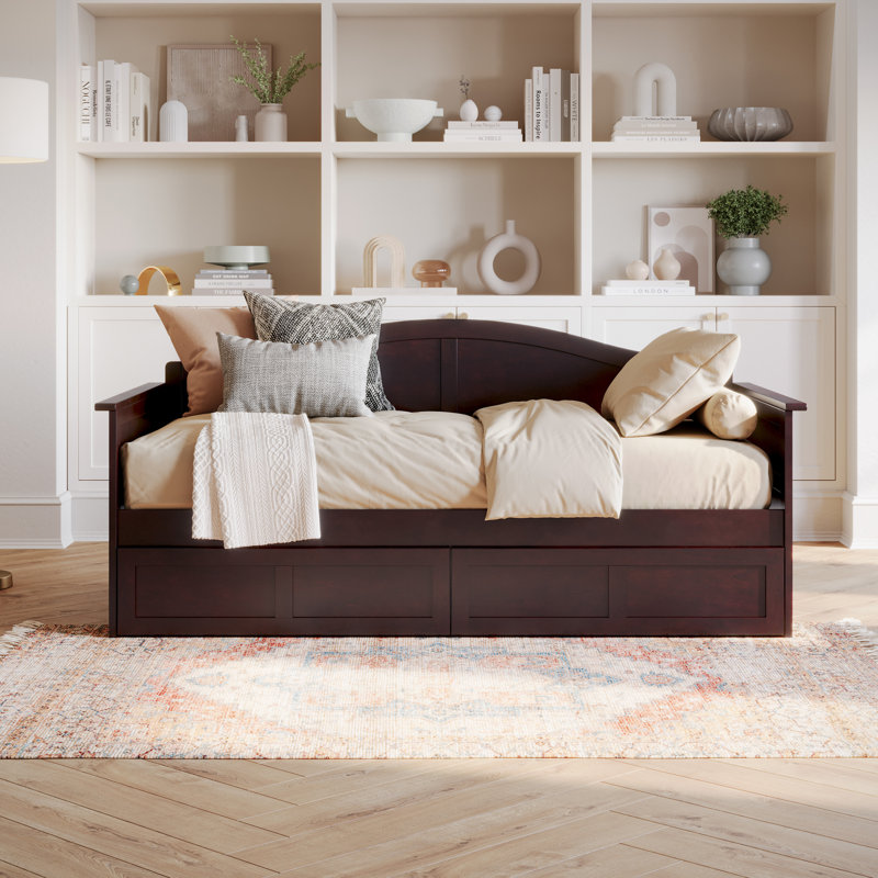 Anakaren Solid Wood Twin Daybed with Storage Drawers, Espresso