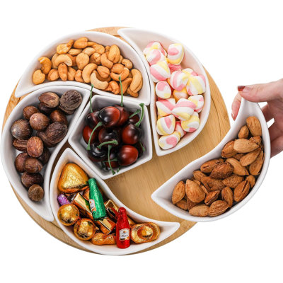 Ceramic Rotating Tray Set, With 6 Detachable Compartments, 11-Inch Appetizer Plate / Seasoning Dish / Snack Bowl Set, Suitable For Christmas, Thanksgiving, Parties, And The Kitchen.
