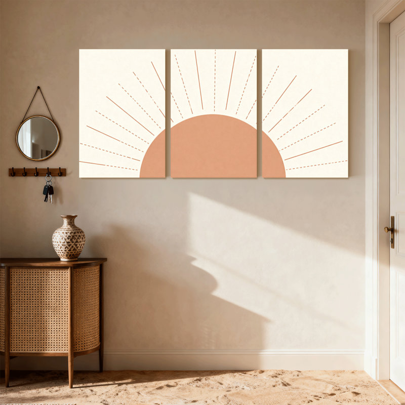 lumière du soleil avec 3 tons d'art orange, ensemble de 3 impressions sur toile, H 36 po x l 72 po