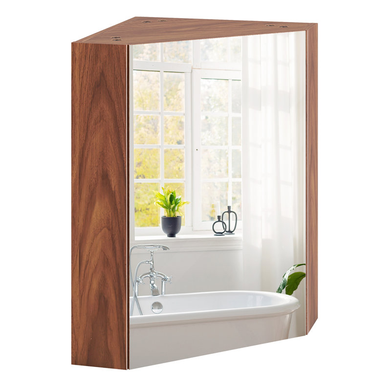 Pharmacie de coin avec rangement 23,5 "avec miroir blanc, Brun