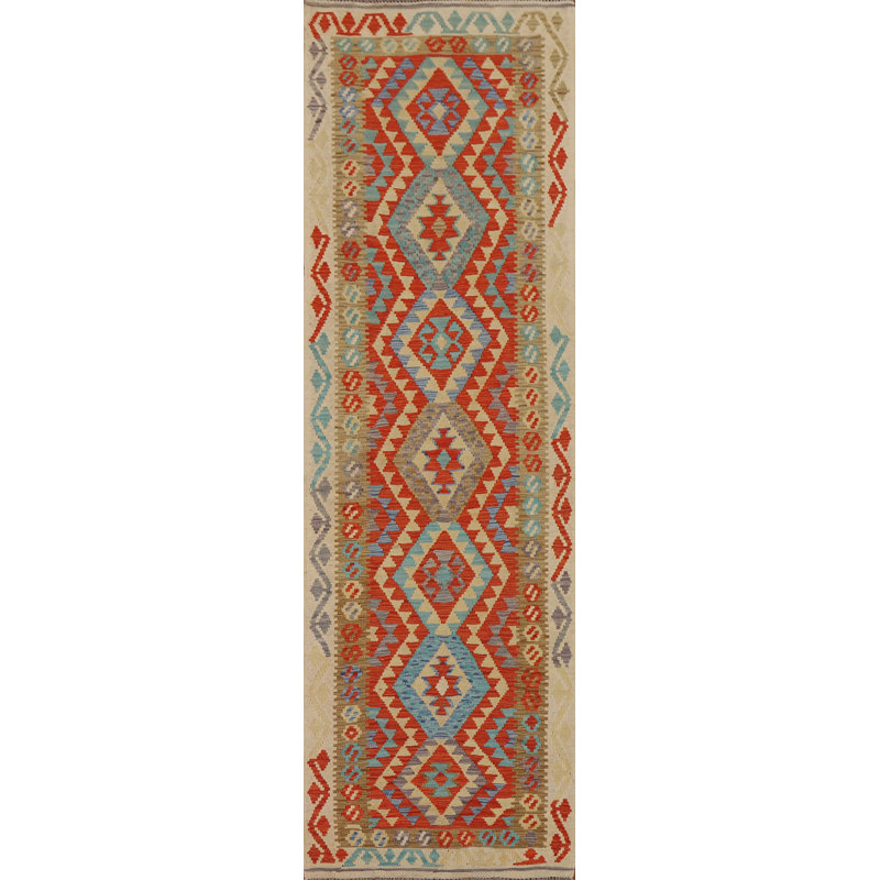 Geometric Kilim Reversible Runner Rug 3x10