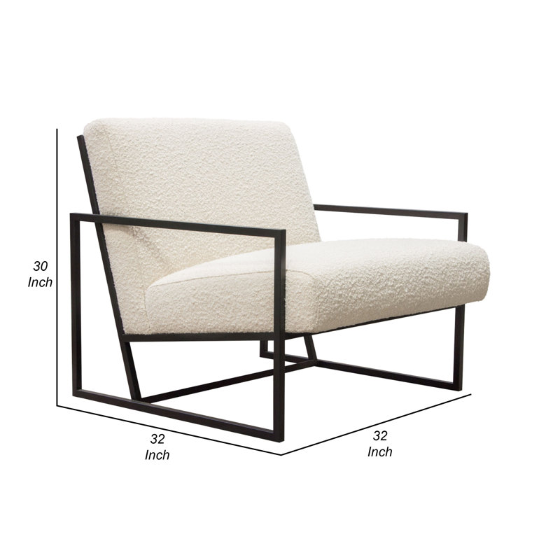 Fauteuil d'appoint Masy, tissu texturé bouclé blanc os, pieds en métal