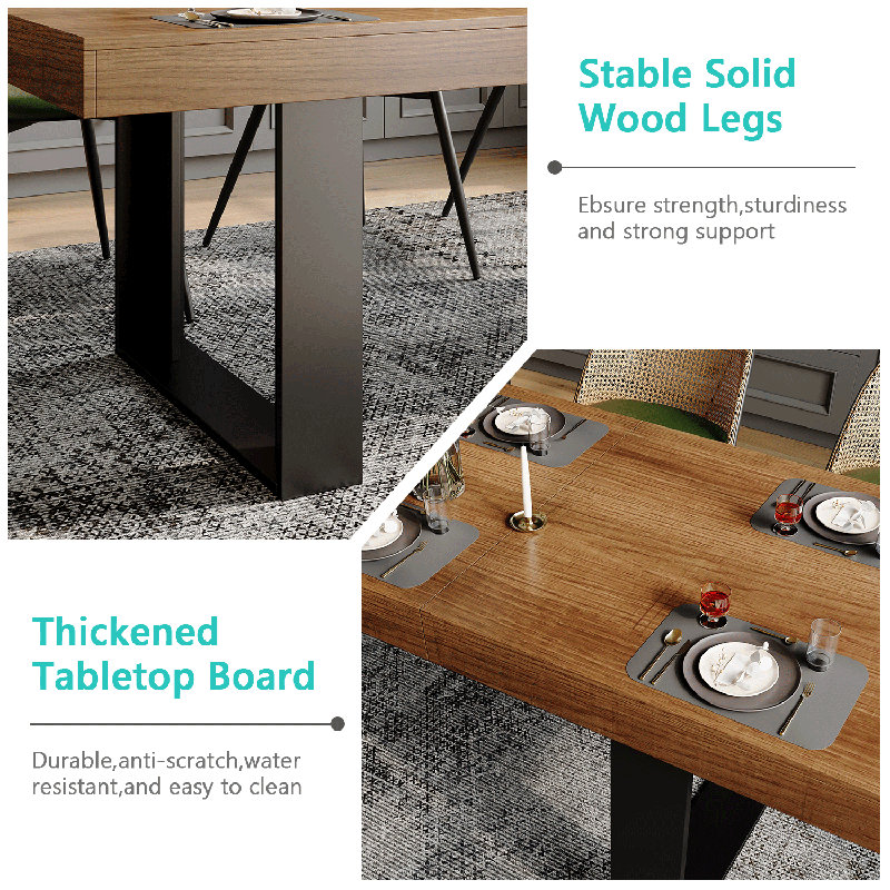 Rectangular Extendable Dining Table, Brown Wood/Black