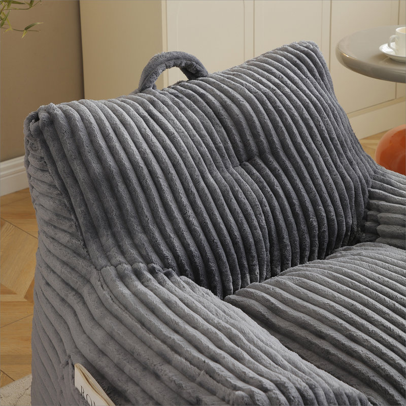 Corduroy Bean Bag Chair With Ottoman,Comfy Foam Large Lazy Sofa, Gray