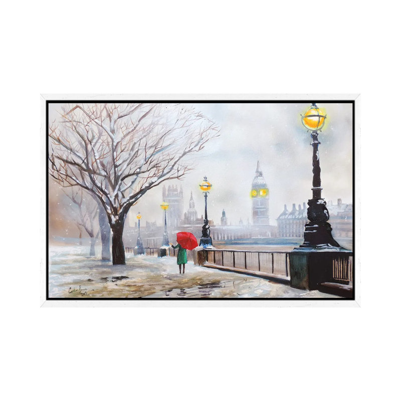 A London Winter by Gordon Bruce - Painting on Canvas, White Framed, 66.04 cm H x 45.72 cm W