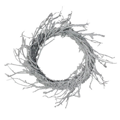 Snow Flocked and Iridescent Glitter Twig Artificial Christmas Wreath - 24-Inch Unlit