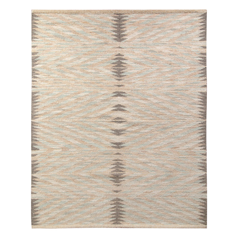 Scandinavian Hand Knotted Wool Geometric Area Rug, Rectangle 10' x 14'