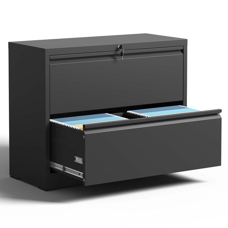 35.43"W 2 Drawer Metal Lateral File Cabinet with Lock for Home Office A4/Letter/Legal Size, Black