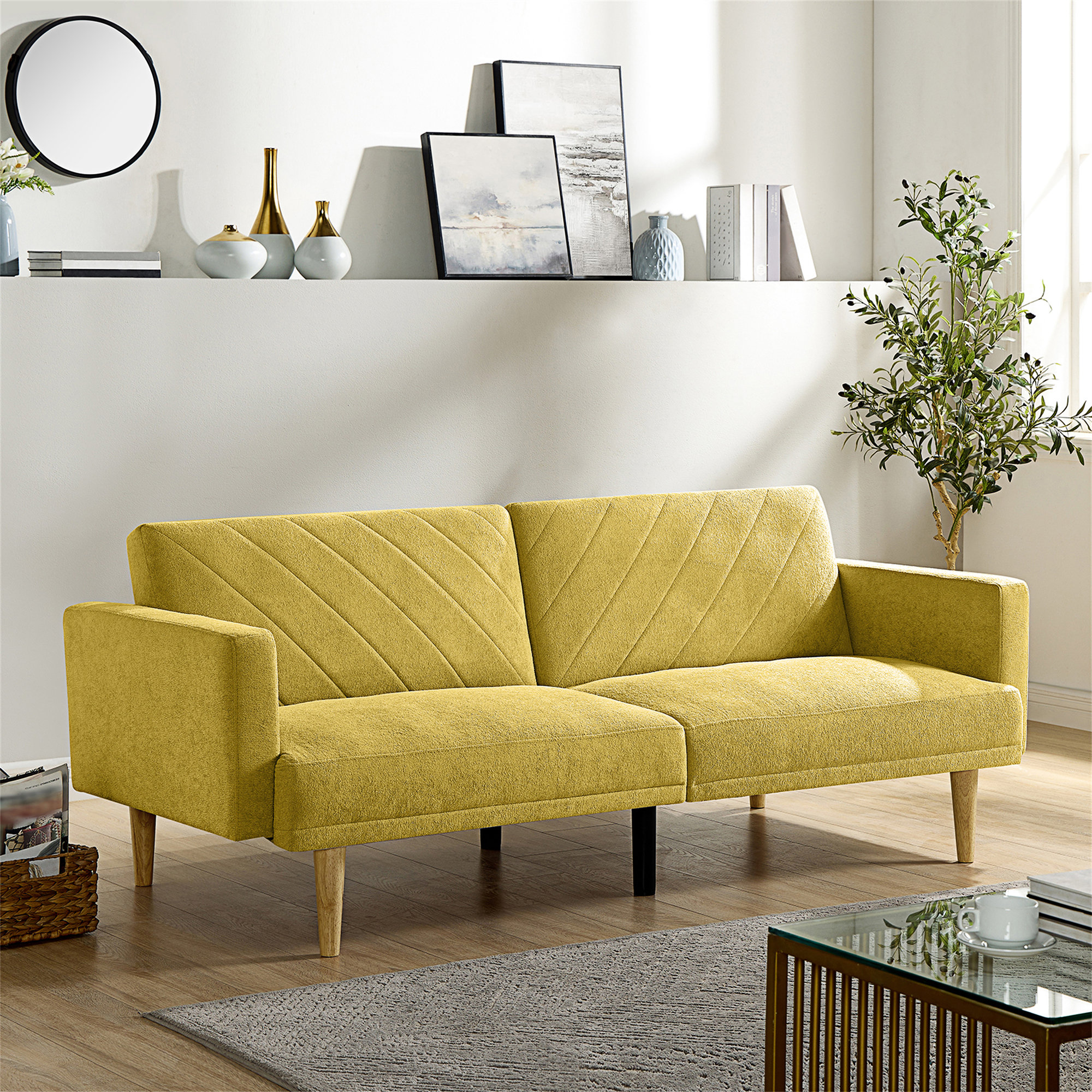 George Oliver Multi-Functional Futon Sofa Bed :Tapered Wood Legs ...