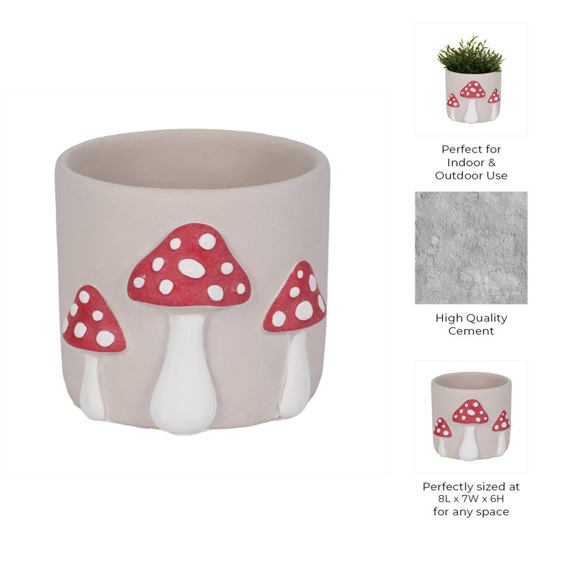 Sagebrook Home 6" Magic Mushroom Applique Planter, Red/White, 6" H x 8" W x 7" D