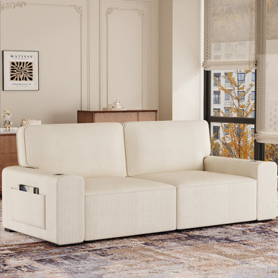 Modern Loveseat Sofa For Living Room, 87-Inch Corduroy Sofa, Spring Cushions, Solid Wood Frame, Easy Assembly For Small Spaces - Beige
