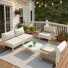 Ensemble de conversation modulaire en aluminium 5 pièces avec coussins de 5,1 po d'épaisseur et table basse, ensemble de terrasse modulaire à assise profonde