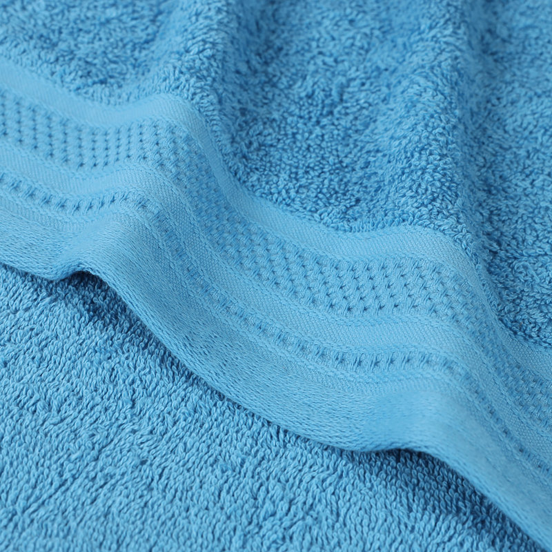 Azure Cotton Medium Weight Bath Towels Set with Honeycomb Waffle Border