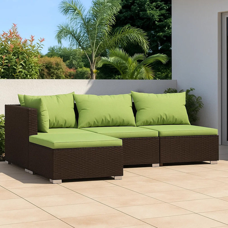 Ensemble de canapés d'extérieur 4 pièces Size, 4 coussins, coussins verts, rotin brun