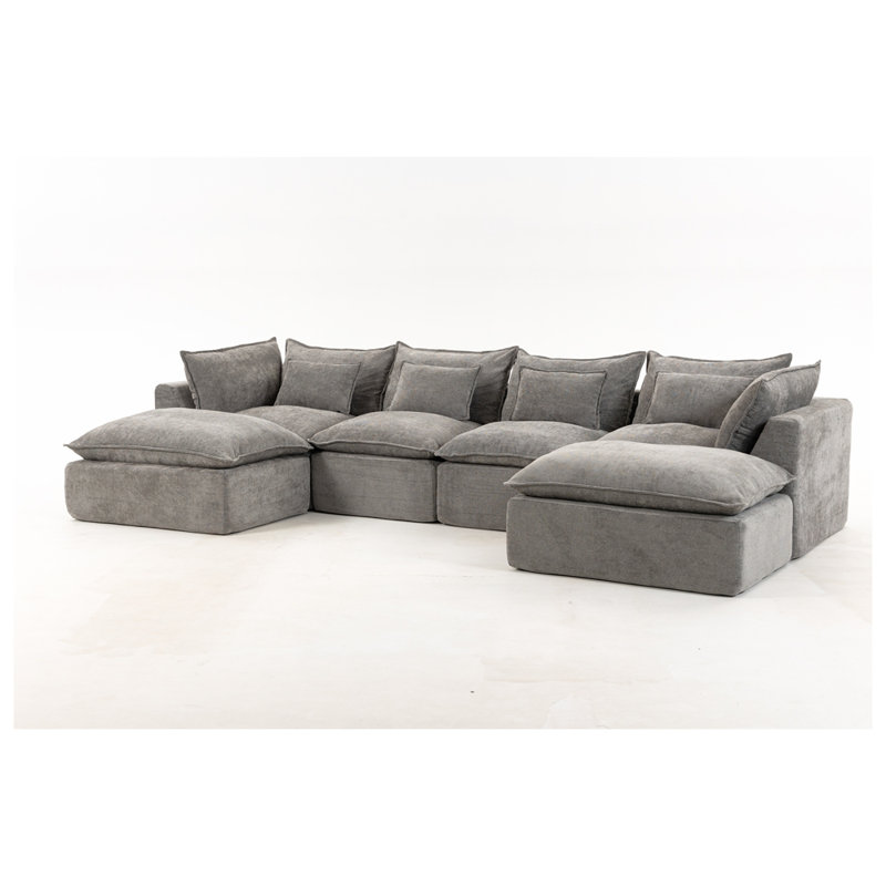Canapé modulaire surdimensionné de 129,8 po de largeur avec canapé modulaire True Relax Comfy et sièges larges et profonds pour ensembles de meubles de salon, 4 sièges avec 2 repose-pieds, canapés à compression