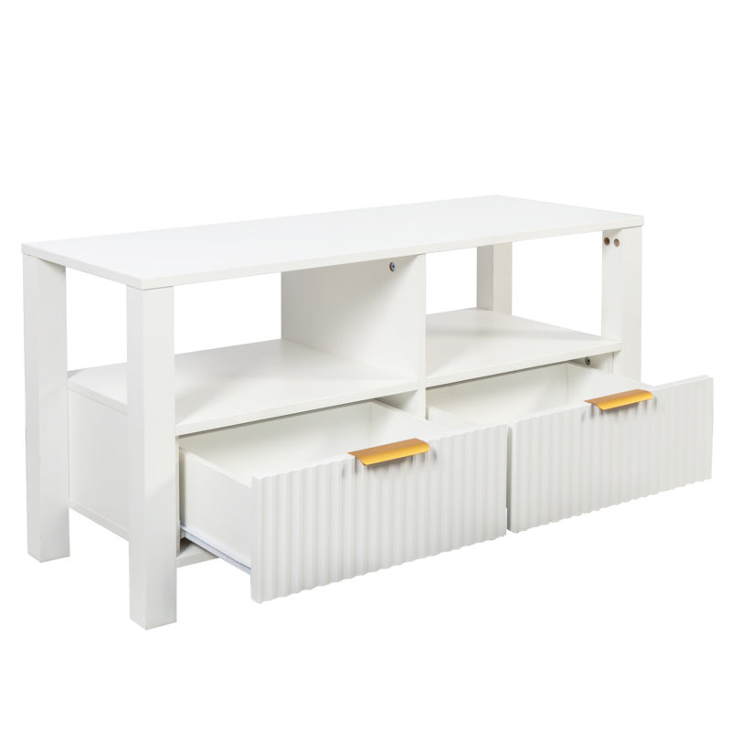 White Fluted Coffee Table or TV Cabinet with Drawers