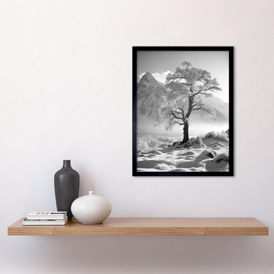 Frozen Tree In Snowy Mountain Landscape - Single Picture Frame Print