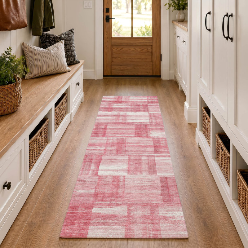 Tapis rayé Premium lavable à la machine Villers, Pink, 2'3" x 7'6" Runner