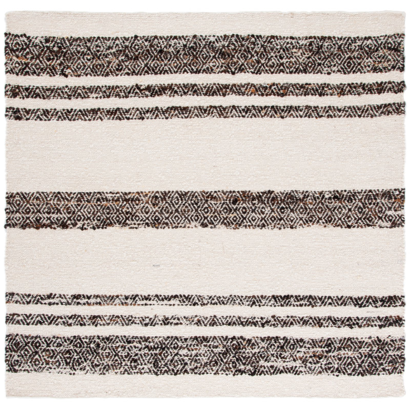 Tapis en laine / coton tissé à la main Abbee Natura en ivoire / noir, Carré 6 pi