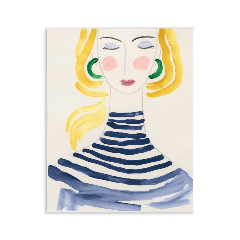  Woman in Stripes Wall Plaque Art by June Erica Vess