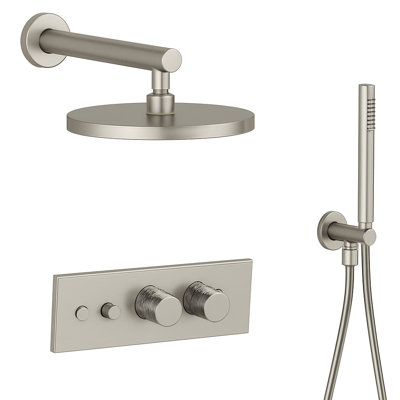 LineaBox Horizontal Round Shower System with 2-Way Diverter, 8-Inch Rain Shower Head and Wall Mounted Hand Shower, Valve Included
