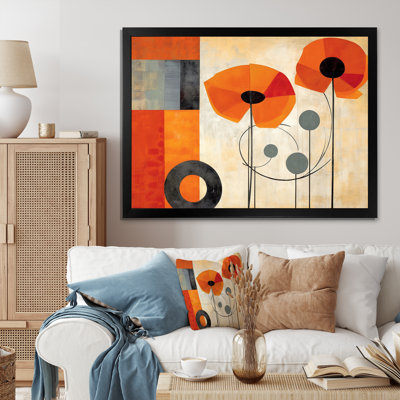Fleurs cubiques orange vif - art mural abstrait géométrique pour le salon